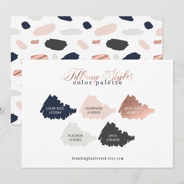 Rose Gold Navy Blue & Blush Color Palette Card Einladung (Vorne/Hinten)