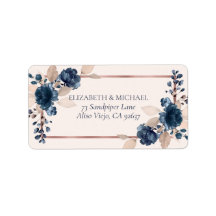 Rose Gold Navy Blue Dusty Pink Floral Address