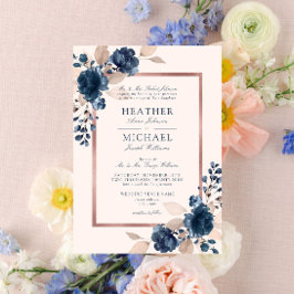 Rose Gold Navy Blue Dusty Pink Floral Wedding Einladung