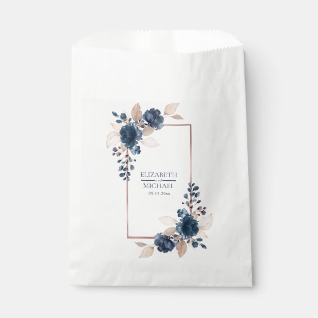 Rose Gold Navy Blue Dusty Pink Floral Wedding Geschenktütchen (Vorderseite)