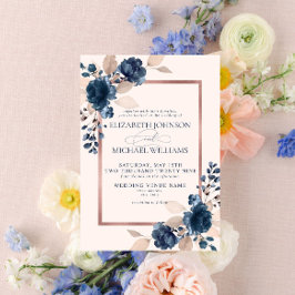 Rose Gold Navy Blue Dusty Pink Floral Wedding Invi Einladung