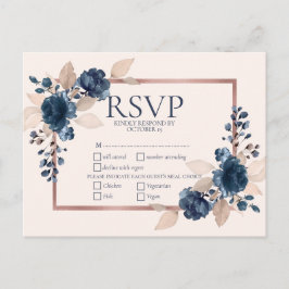 Rose Gold Navy Blue Dusty Pink Floral Wedding RSVP Einladungspostkarte