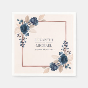 Rose Gold Navy Blue Dusty Pink Floral Wedding Serviette