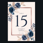 Rose Gold Navy Blue Dusty Pink Floral Wedding Tischnummer<br><div class="desc">Dieses moderne und trendige Design der Tischnummer besticht durch die Aquarellblumen in Marineblau und staubigen Rosa mit einer Rose aus Gold,  Imitat,  Folie. Copyright Elegant Invites,  alle Rechte vorbehalten.</div>