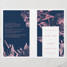 Rose Gold Navy Blue Floral Wedding Program