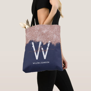 Rose Gold Navy Blue Girl Glitzer Dust Monogram