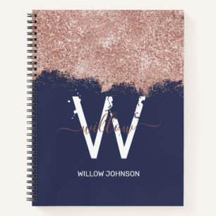 Rose Gold Navy Blue Girl Glitzer Dust Monogram Notizbuch