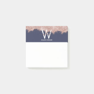 Rose Gold Navy Blue Girl Glitzer Dust Monogram Post-it Klebezettel