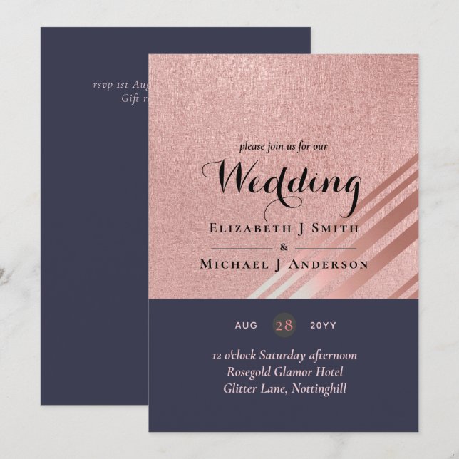 Rose Gold Navy Blue Glitzer Foil Look WEDING (Vorne/Hinten)