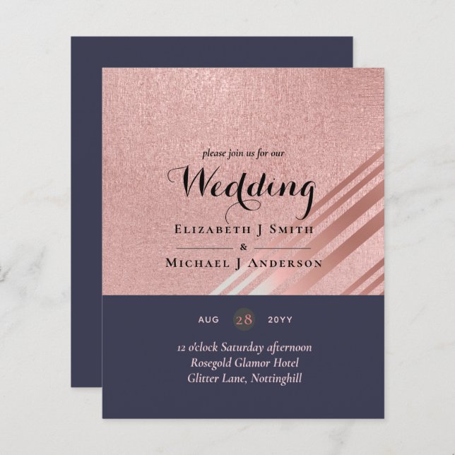 Rose Gold Navy Blue Glitzer Foil Look WEDING (Vorne/Hinten)