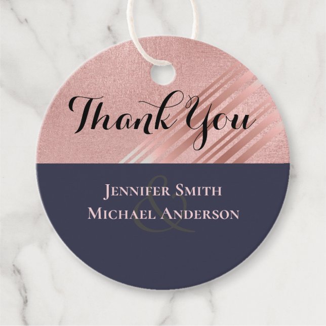 Rose Gold Navy Blue Glitzer Foil Look WEDING Geschenkanhänger (Vorderseite)