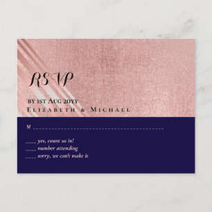 Rose Gold Navy Blue Glitzer Foil Look WEDING Postkarte
