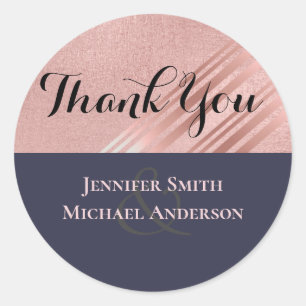 Rose Gold Navy Blue Glitzer Foil Look WEDING Runder Aufkleber