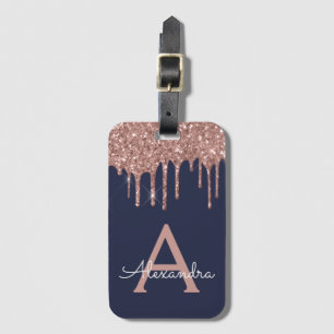 Rose Gold Navy Blue Glitzer Sparkeller Monogram Gepäckanhänger