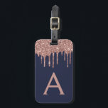 Rose Gold Navy Blue Glitzer Sparkeller Monogram Gepäckanhänger<br><div class="desc">Rose Gold - Blush Pink und Navy Blue Glitzer und Sparkle Monogram Name und erste Gepäckmarke. Diese Taschenmarke eignet sich ideal für Hochzeiten oder Brautpartys,  Flitterwochen,  Backto School,  Beauty Salon Work oder Reisen.</div>