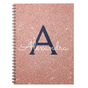Rose Gold Navy Blue Glitzer Sparkeller Monogram Notizblock