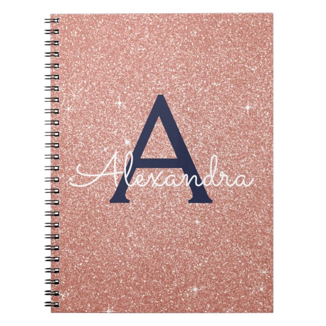 Rose Gold Navy Blue Glitzer Sparkeller Monogram Notizblock (Vorderseite)