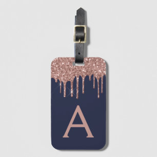 Rose Gold Navy Blue Glitzer Sparkone Monogramm Gepäckanhänger