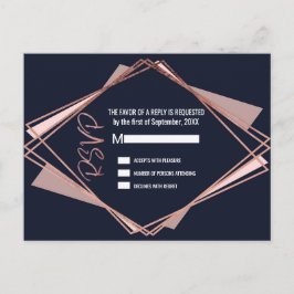 Rose Gold Navy Blue Mauve Geometric RSVPs Einladungspostkarte