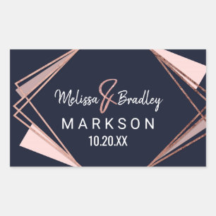 Rose Gold Navy Blue Mauve Geometric Wedding Rechteckiger Aufkleber