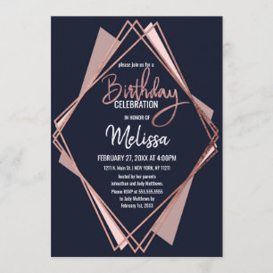 Rose Gold Navy Blue Mauve Geometrie Geburtstag Einladung