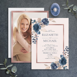 Rose Gold Navy Blue Pink Foto Hochzeit Einladung