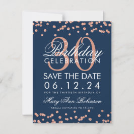 Rose Gold Navy Blue Rett Geburtsdatum Confetti Save The Date