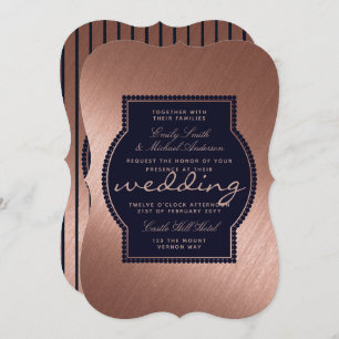 Rose Gold Navy Blue Wedding lädt Metallic ein Einladung