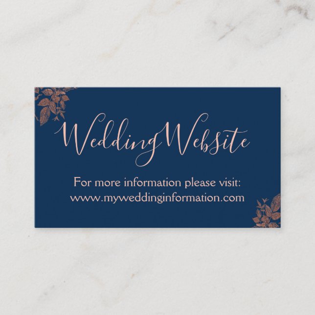 Rose Gold - Navy Blue Wedding Website Card Beilage Begleitkarte (Vorderseite)