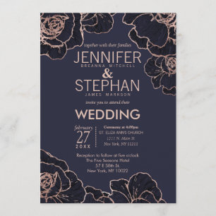 Rose Gold Navy Blumen Hochzeit Einladungen
