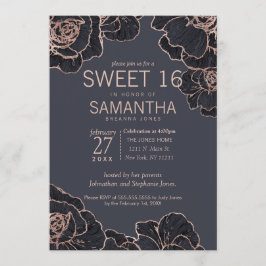 Rose Gold Navy Blumen Sweet 16 Einladungen