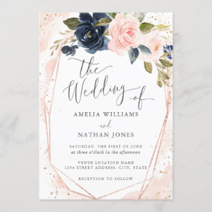 Rose Gold Navy Botanische Hochzeit in Wasserfarbe Einladung