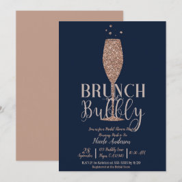Rose Gold Navy Champagne Bubbly Bridal Brunch Einladung