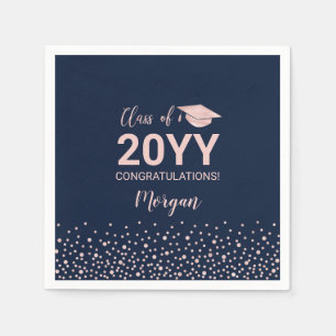 Rose Gold Navy Confetti Graduation Party Serviette
