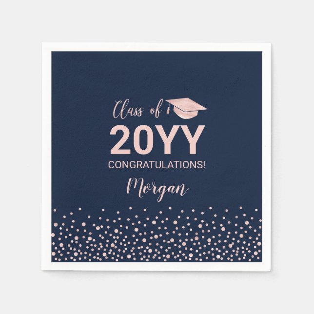 Rose Gold Navy Confetti Graduation Party Serviette (Vorderseite)