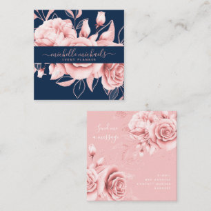 Rose Gold Navy Floral Watercolor Event Plane Quadratische Visitenkarte