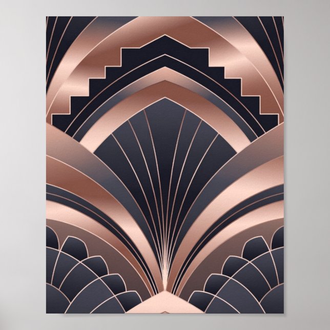 Rose Gold Navy Geometric Fan Neo Deco Art Poster (Vorne)