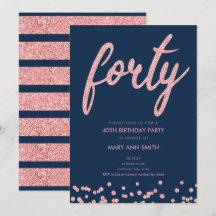Rose Gold Navy Glitzer 40. Geburtstag Party