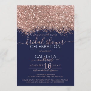 Rose Gold Navy Glitzer Confetti Brautparty Einladung