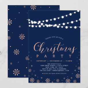 Rose Gold & Navy   Moderne elegante Weihnachtsfeie Einladung