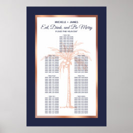 Rose Gold Navy Palm Tropical Wedding Chart Poster