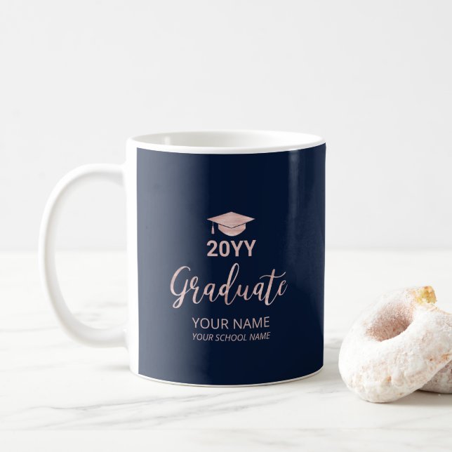 Rose Gold & Navy Personalisiert Abschluss Geschenk Kaffeetasse (Mit Donut)