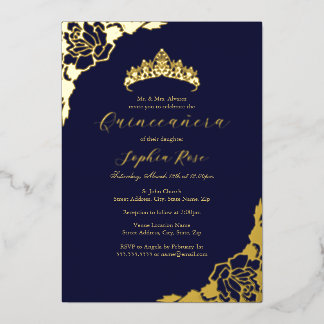 Rose Gold Navy Quinceanera Geburtstag Folieneinladung