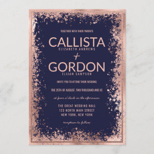 Rose Gold Navy Spritzer Glitzer Hochzeit an der Gr Einladung