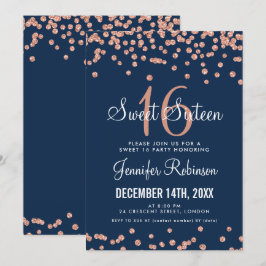 Rose Gold Navy Sweet 16 Geburtstag Glitzer Confett Einladung