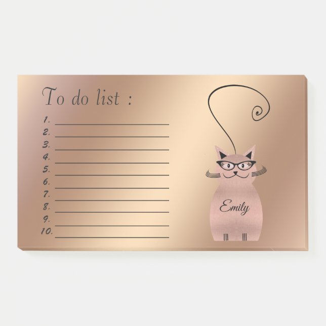 Rose gold niedlicher Cartoon Katze "zu tun Liste" Post-it Klebezettel (Vorderseite)