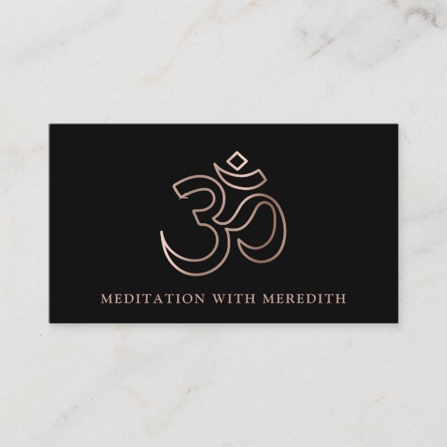 Rose Gold Om Om Symbol Meditation Lehrer Schwarz Visitenkarte (Vorderseite)