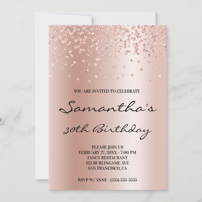 Rose Gold Ombre Foil Confetti Glitzer Einladung (Vorderseite)