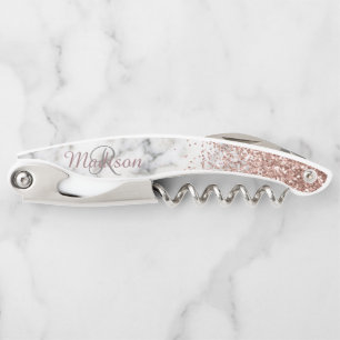 Rose Gold Ombre Glitter Marmor Stein Monogramm Kellnermesser