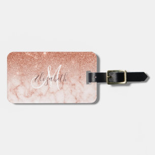 Rose Gold Ombre Marble Glitzer Monogram Gepäck Gepäckanhänger